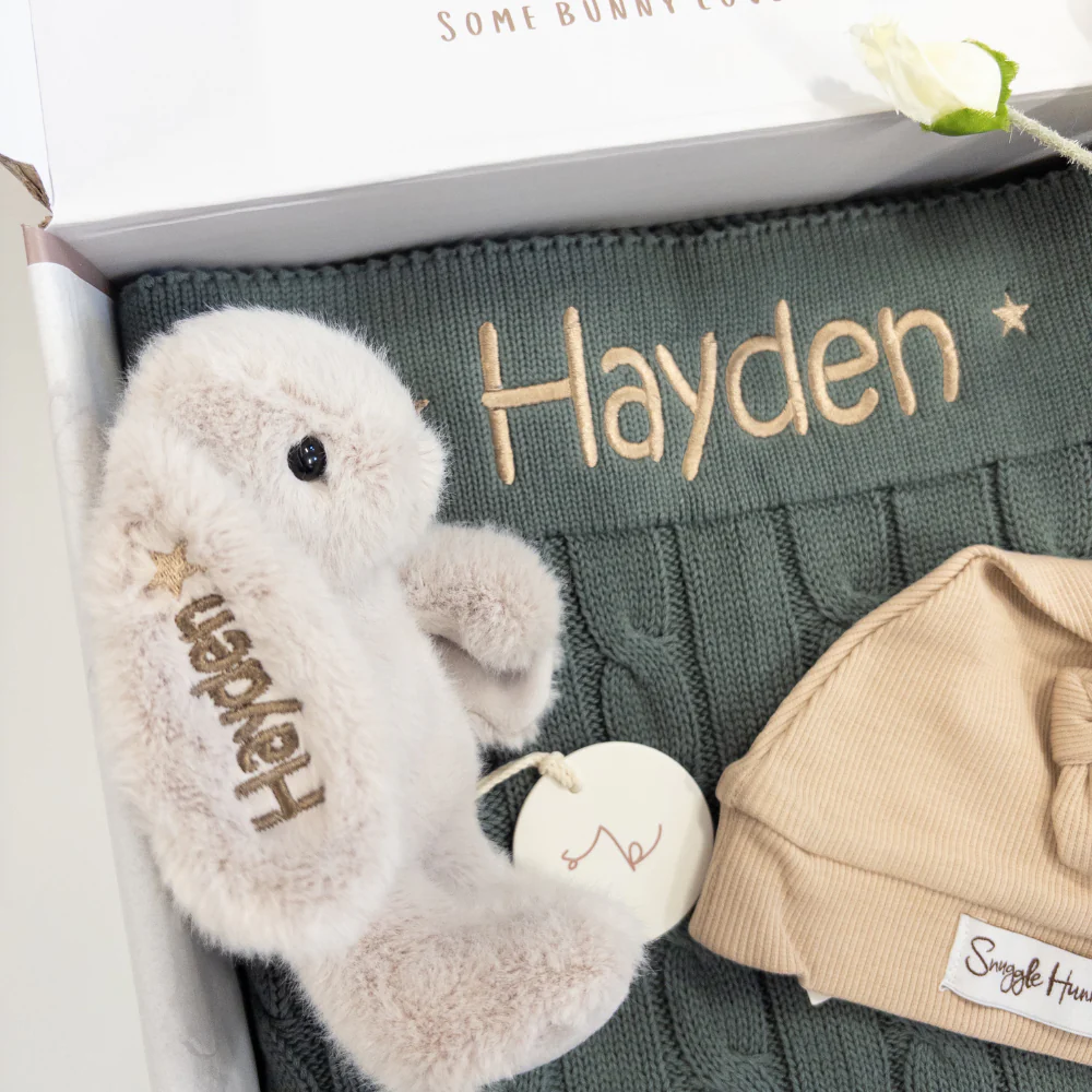 Personalised Bunny & Blanket Baby Hamper - Beige Forest - Image 3