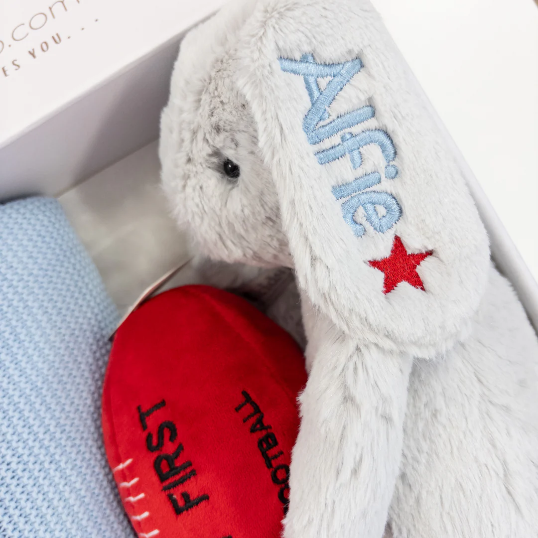 Personalised Bunny, Blanket & First Football Gift Hamper - Image 3