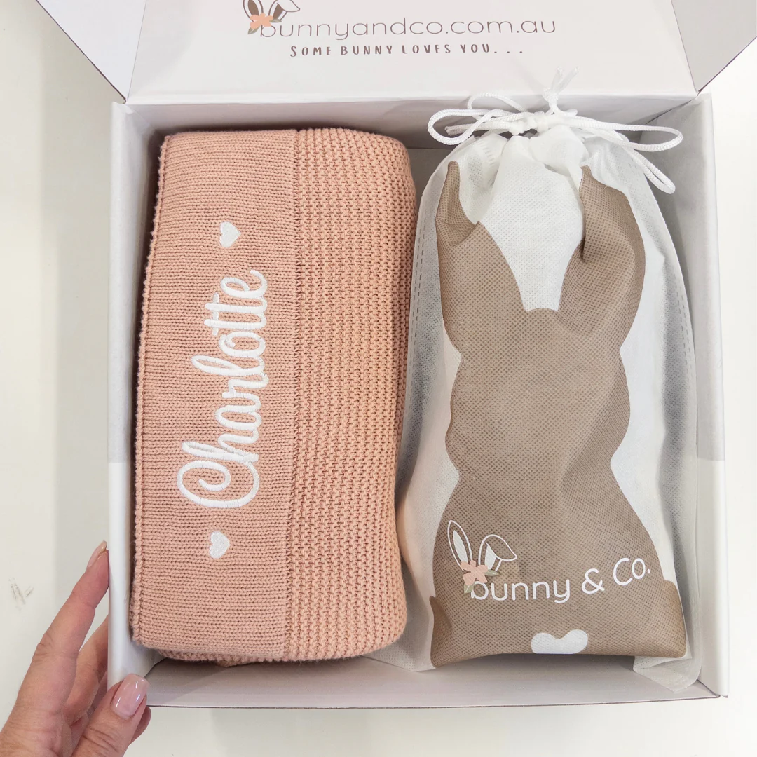 Personalised Bunny & Blanket Gift Hamper - Beige & Pink - Image 2
