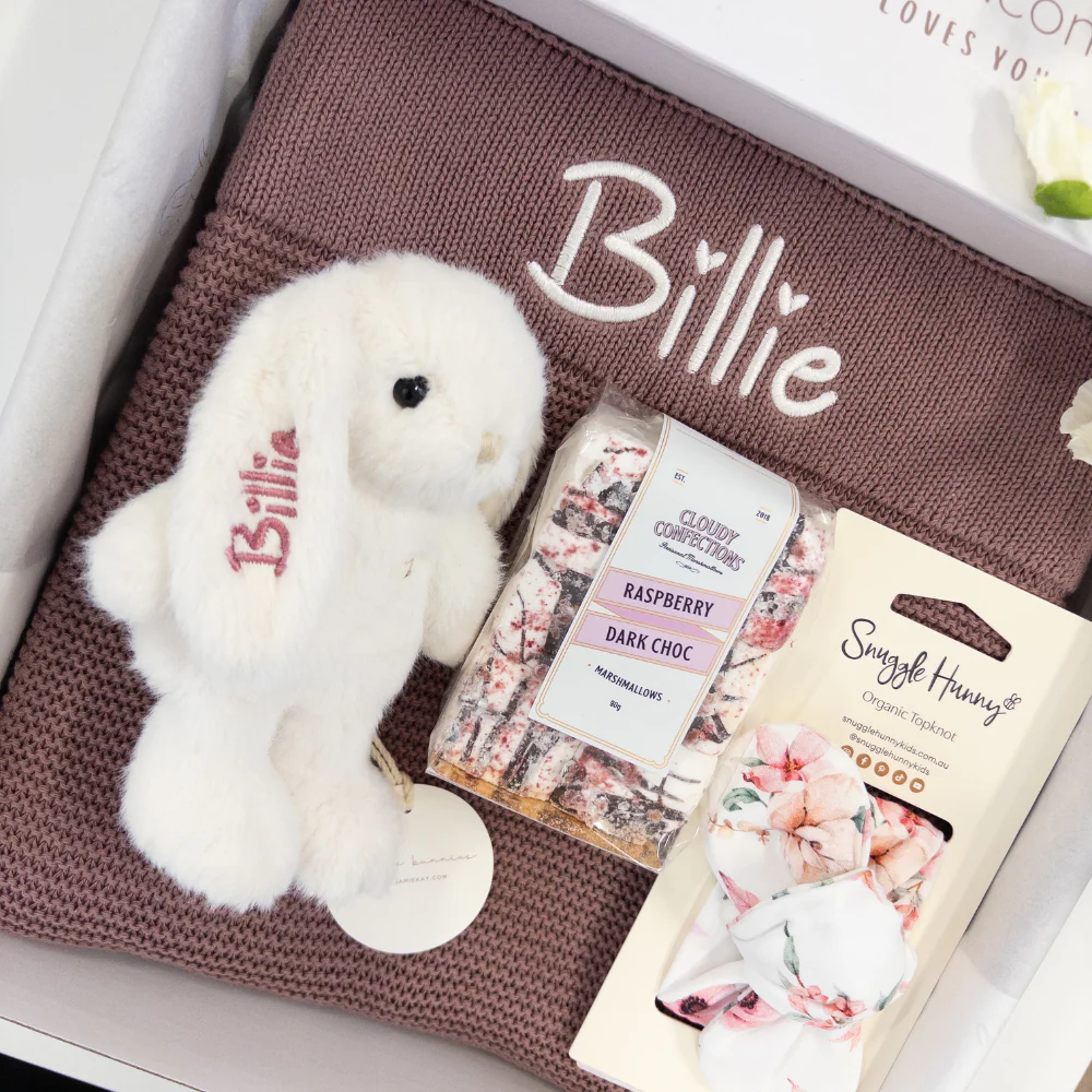 Personalised Bunny & Blanket Gift Hamper - Plum - Image 3