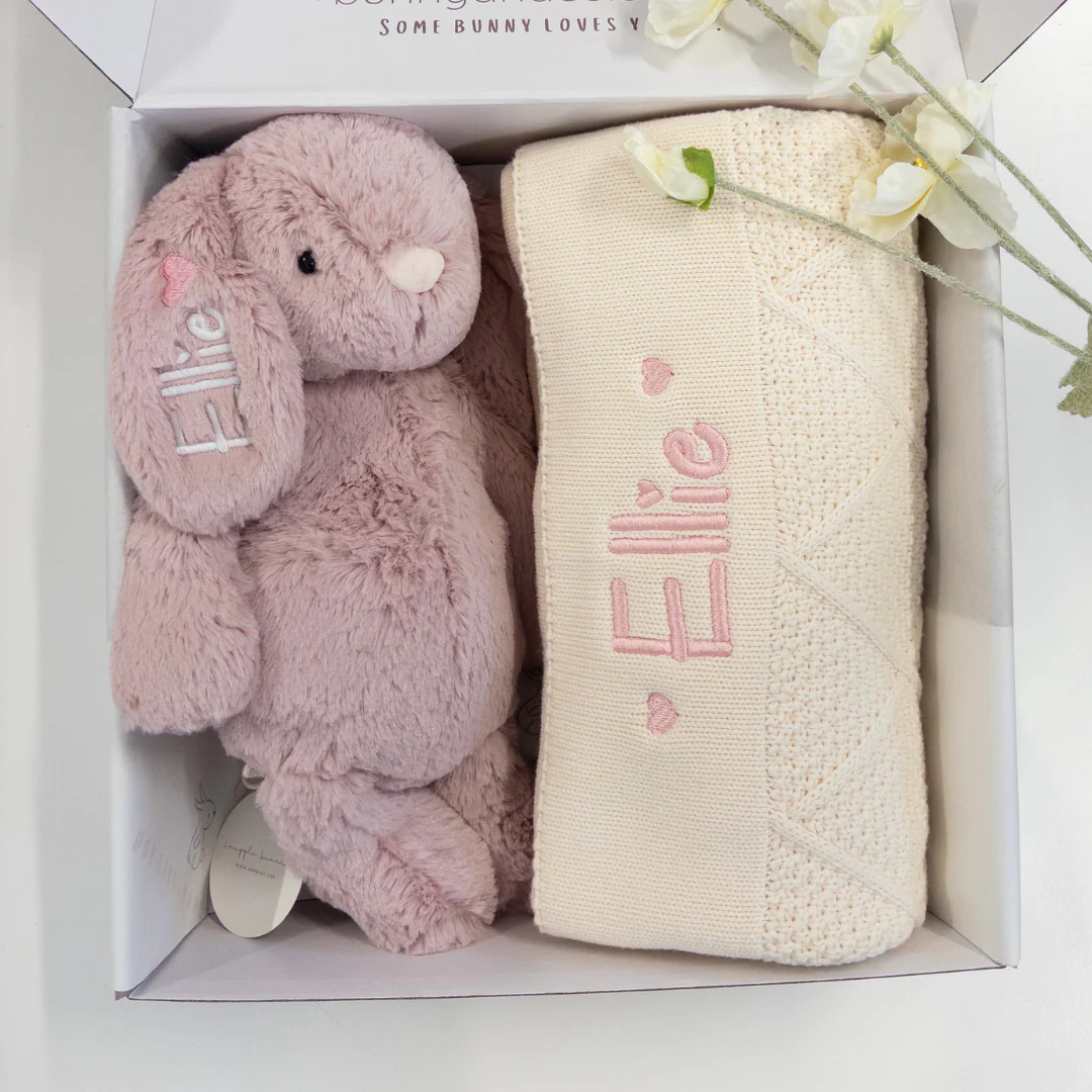 Personalised Bunny & Blanket Gift Hamper - Powder Pink