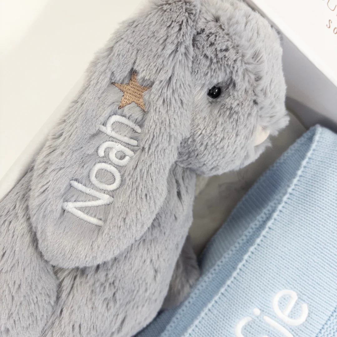 Personalised Bunny & Blanket Gift Hamper - Silver & Blue - Image 2