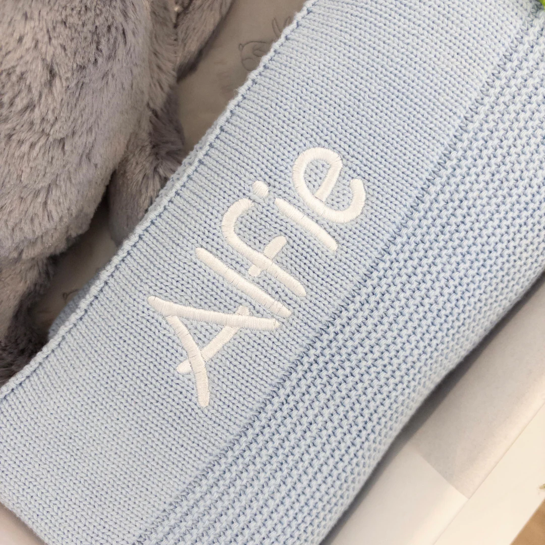 Personalised Bunny & Blanket Gift Hamper - Silver & Blue - Image 3
