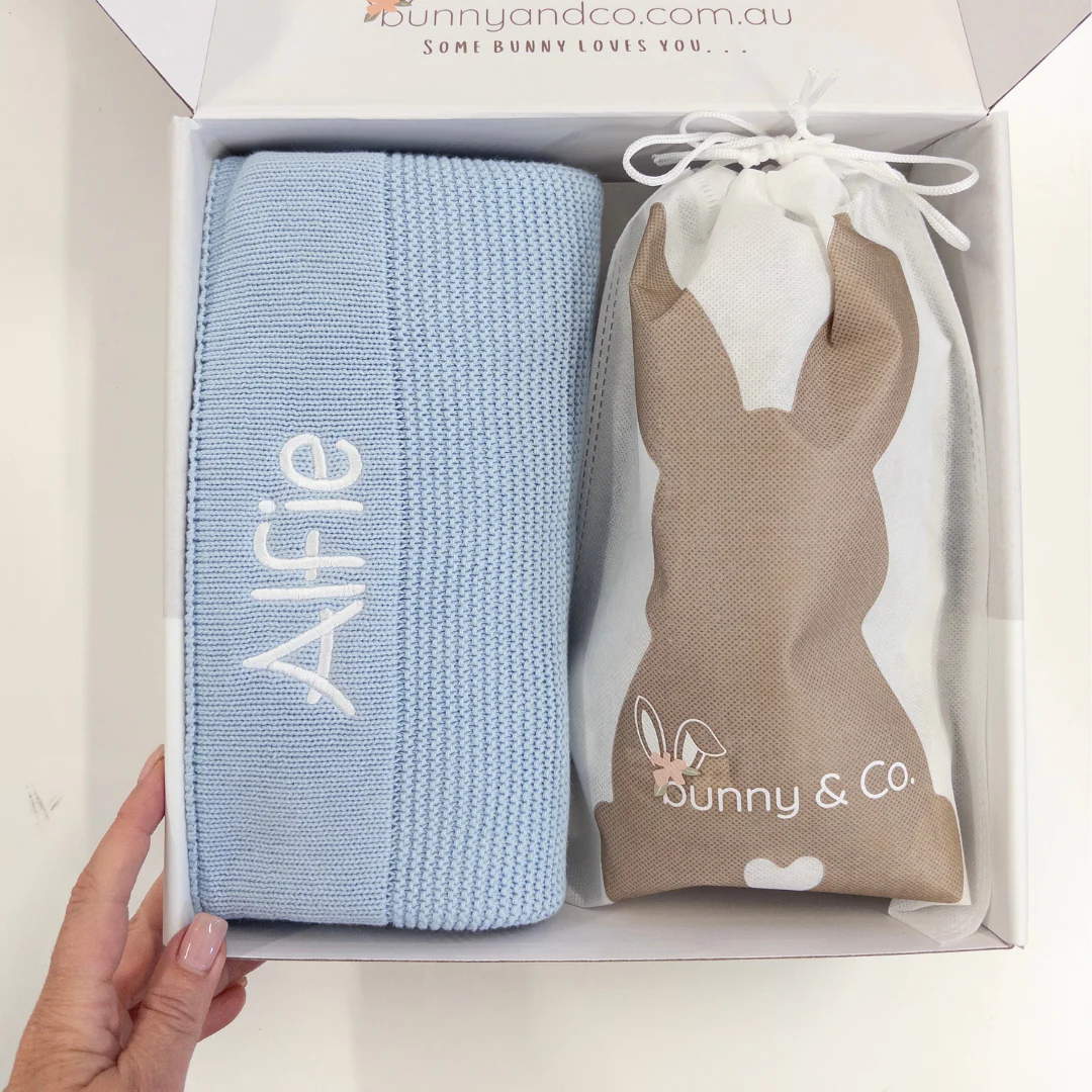 Personalised Bunny & Blanket Gift Hamper - Silver & Blue - Image 5