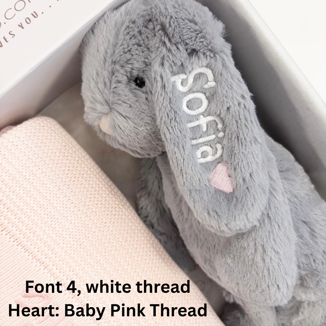 Personalised Bunny & Blanket Gift Hamper - Silver & Pink - Image 4