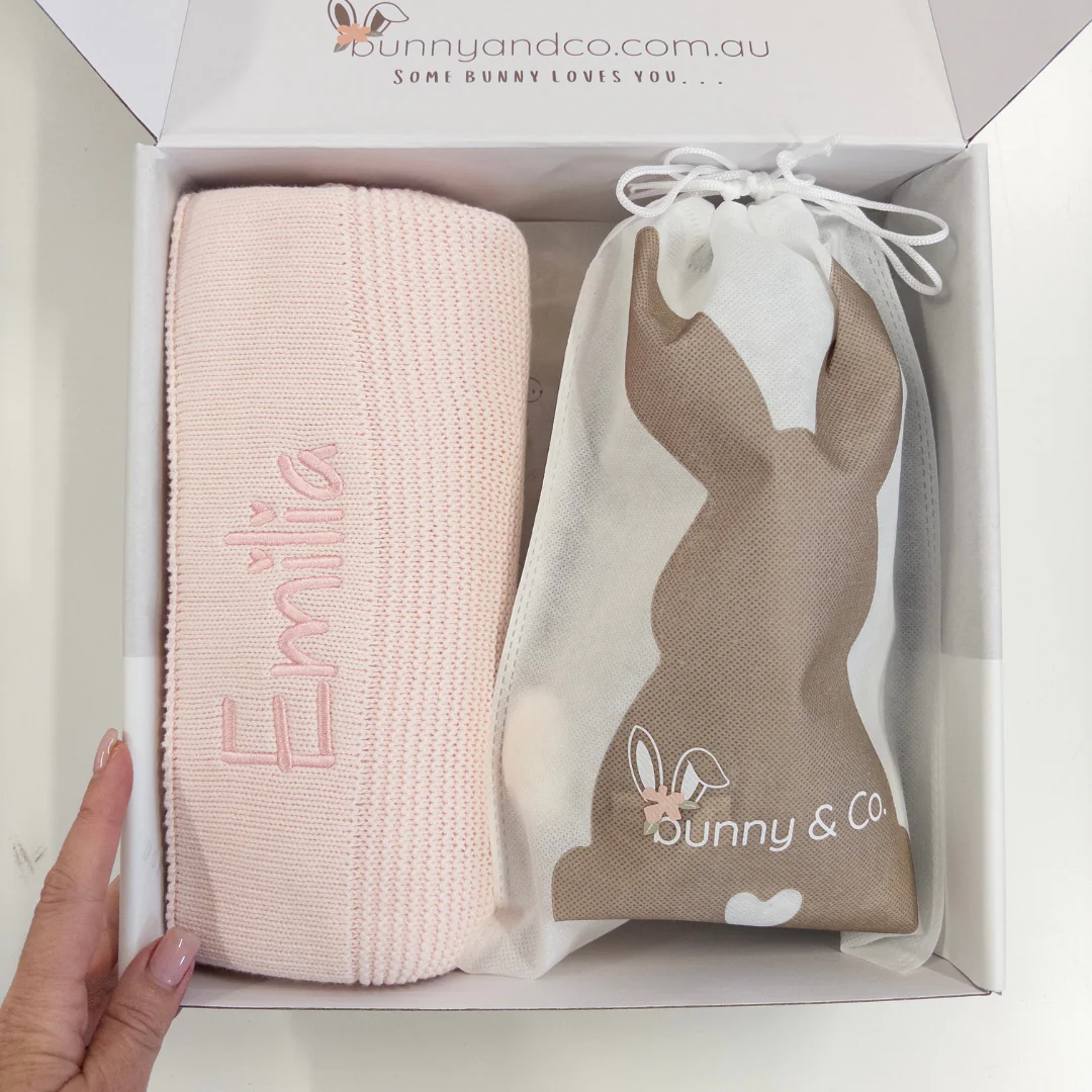 Personalised Bunny & Blanket Gift Hamper - Silver & Pink - Image 6