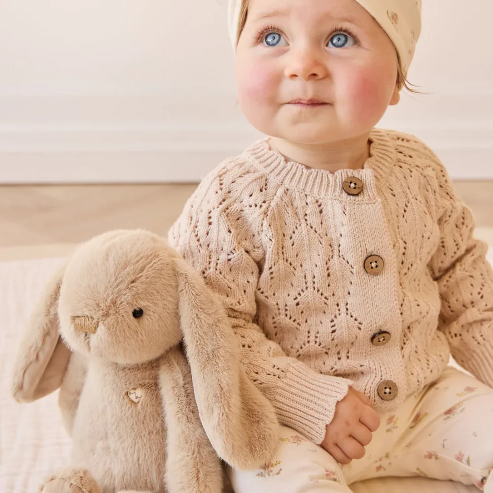 Personalised Caramel Bunny & Cream Cable Knit Blanket Baby Hamper - Image 3