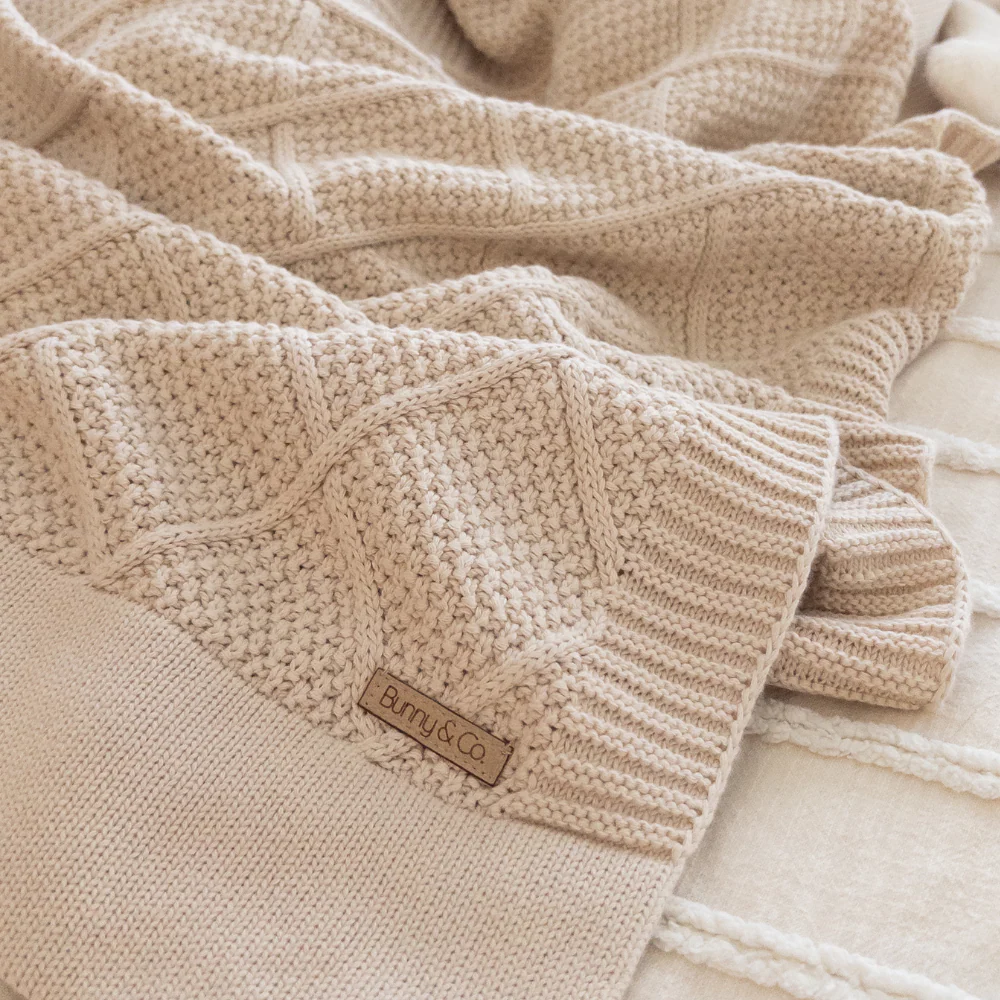 Personalised Marshmallow Bunny & Oatmeal Diamond Knit Blanket Baby Hamper - Image 11