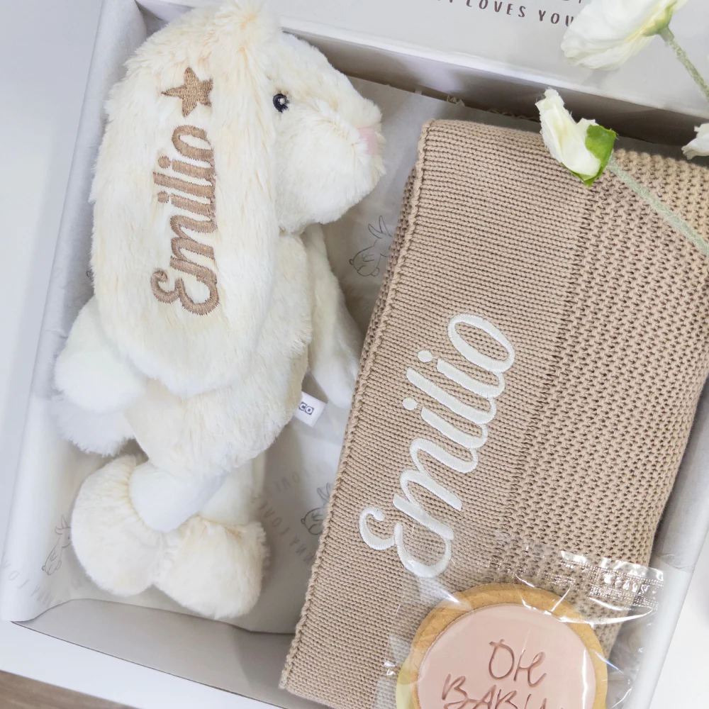Personalised Newborn Gift Hamper - Small Cream Frankie Bunny & Beige Blanket - Image 11