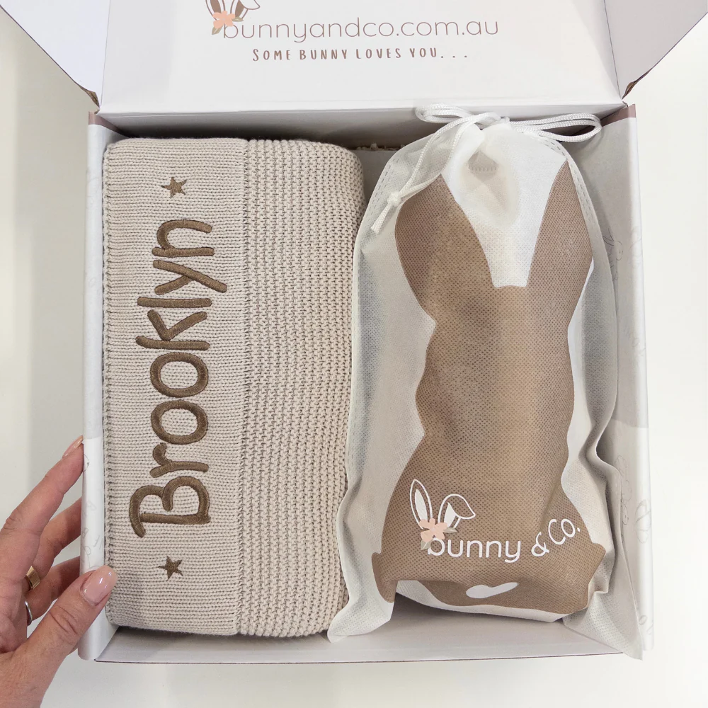 Personalised Newborn Gift Hamper - Small Cream Frankie Bunny & Beige Blanket - Image 12