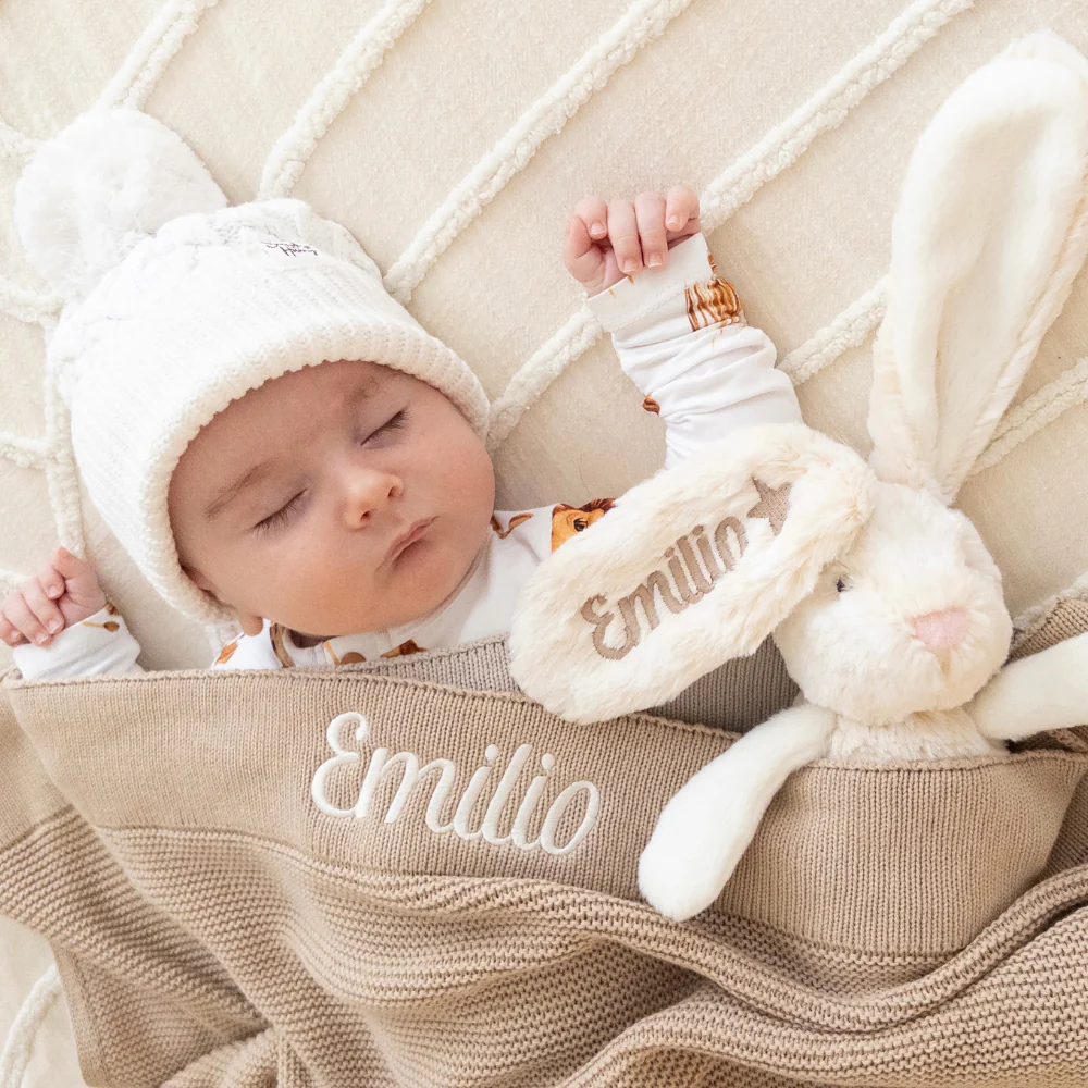 Personalised Newborn Gift Hamper - Small Cream Frankie Bunny & Beige Blanket - Image 4