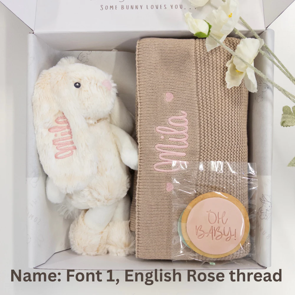 Personalised Newborn Gift Hamper - Small Cream Frankie Bunny & Beige Blanket - Image 5