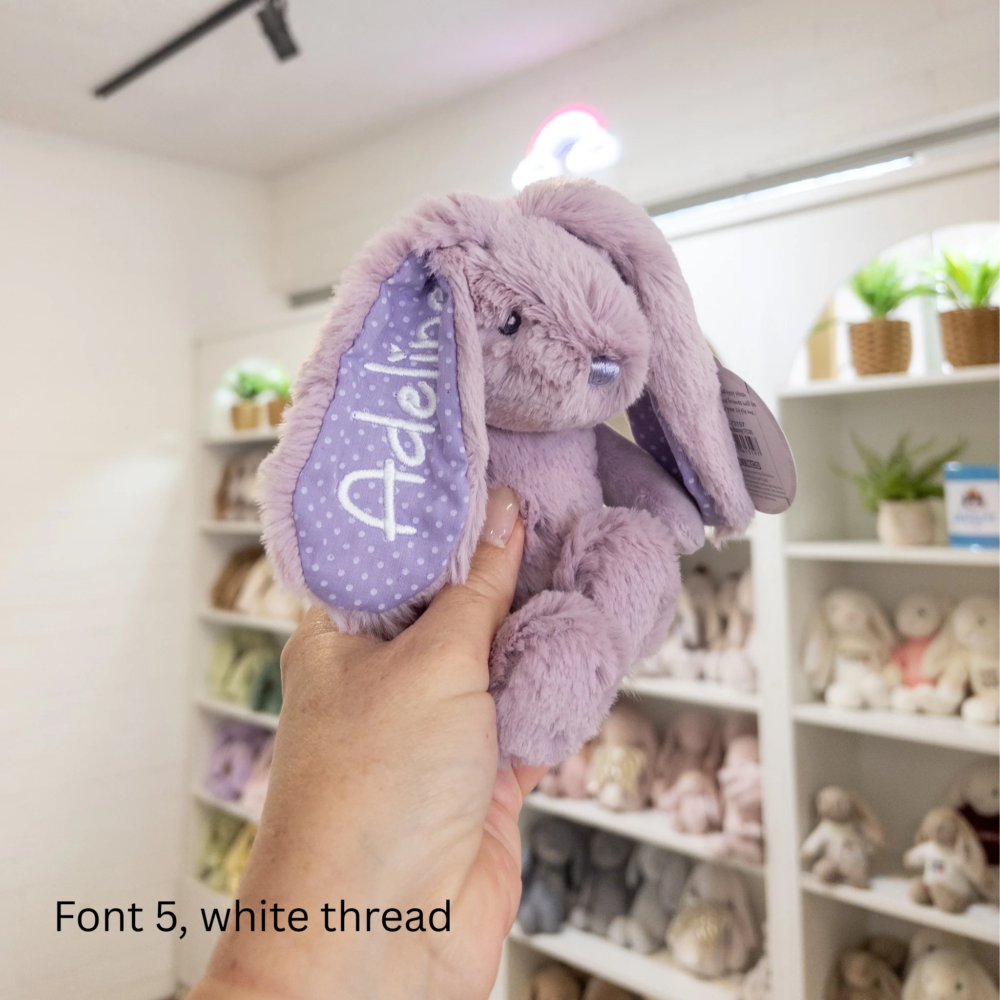 Personalised Tiny Spotty Bunnies 17cm - Lavender - Image 2
