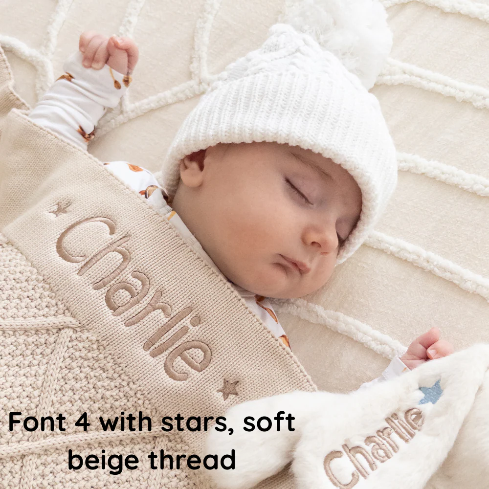 Personalised Marshmallow Bunny & Oatmeal Diamond Knit Blanket Baby Hamper - Image 5