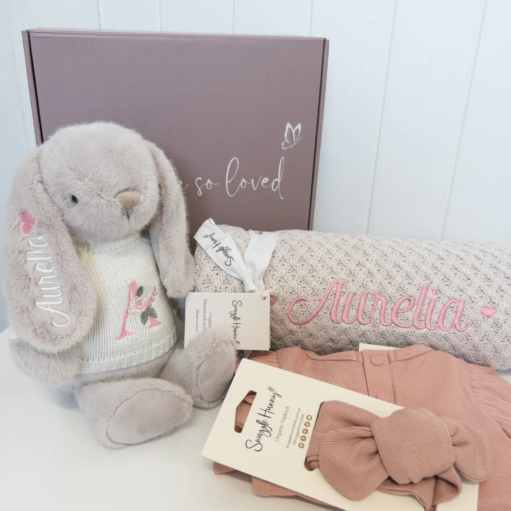 SAME-DAY Personalised Snuggle Bunny & Blanket Gift Box - Warm Grey - Image 3