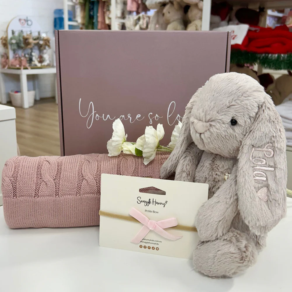 SAME-DAY Personalised Snuggle Bunny & Blanket Hamper - Mauve - Image 4