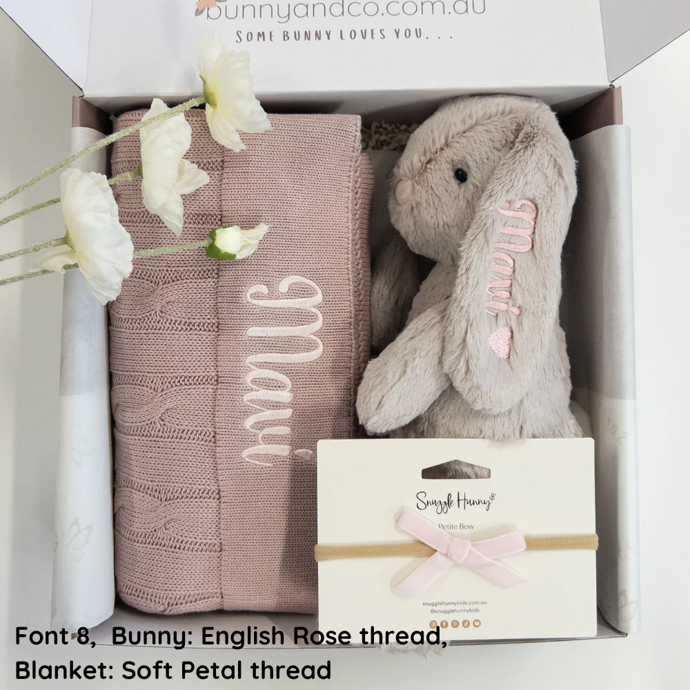 SAME-DAY Personalised Snuggle Bunny & Blanket Hamper - Mauve - Image 5