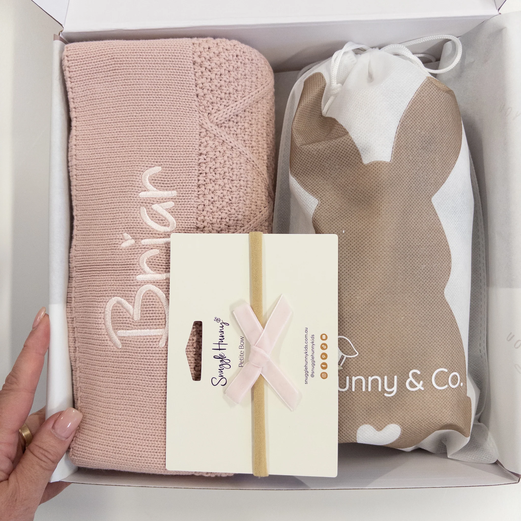 SAME-DAY Beige Bunny & Rosewater Diamond Knit Blanket Baby Hamper - Image 3