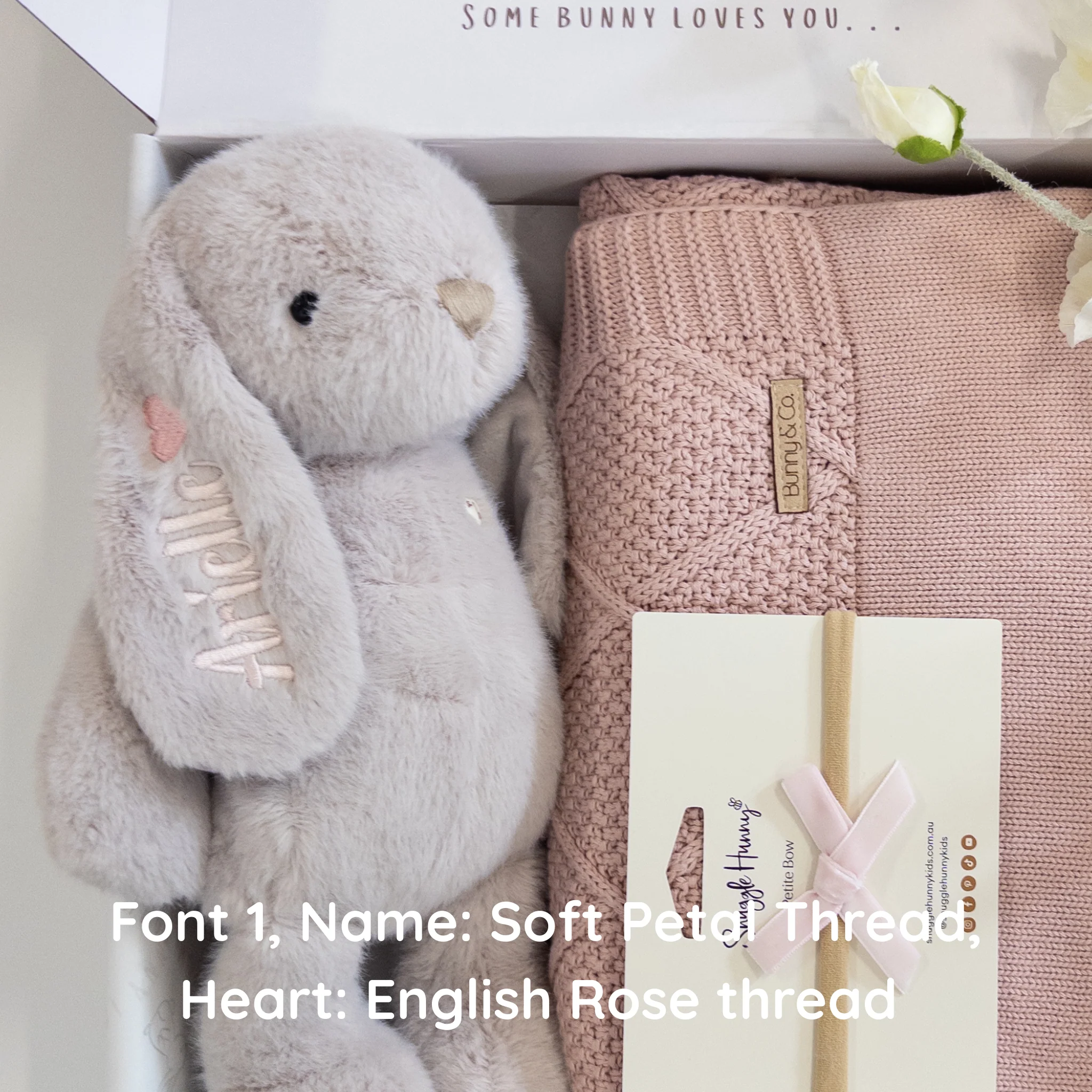 SAME-DAY Beige Bunny & Rosewater Diamond Knit Blanket Baby Hamper - Image 4