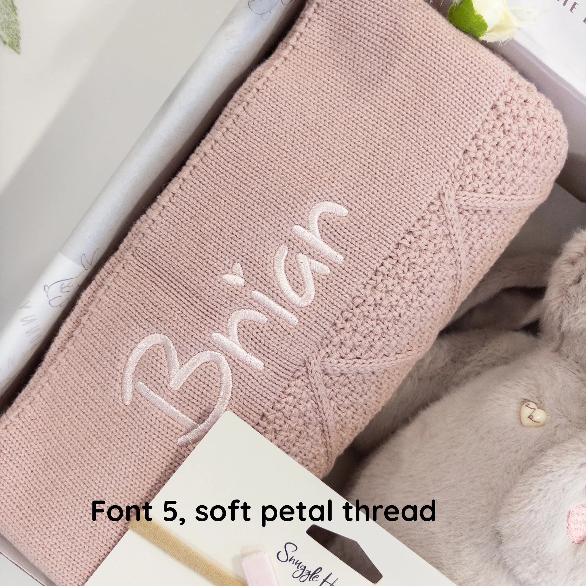 SAME-DAY Beige Bunny & Rosewater Diamond Knit Blanket Baby Hamper - Image 5
