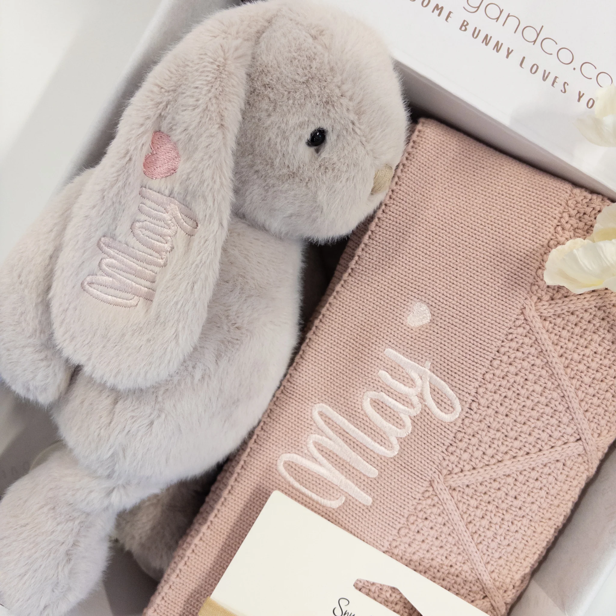 SAME-DAY Beige Bunny & Rosewater Diamond Knit Blanket Baby Hamper - Image 6