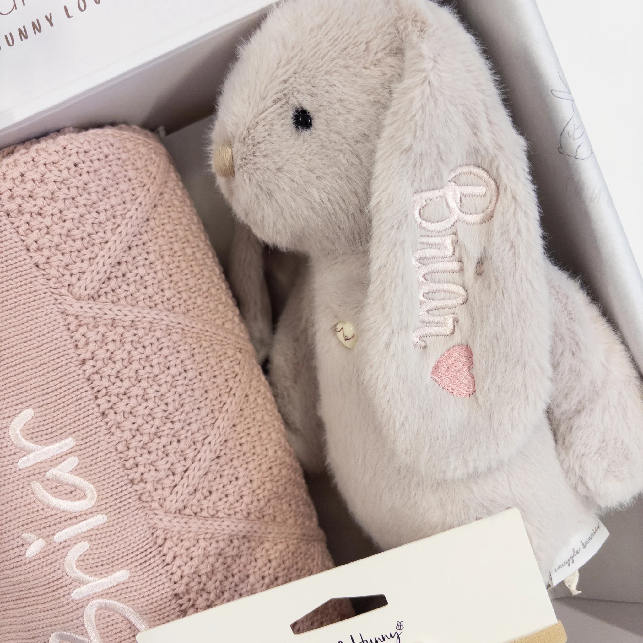 SAME-DAY Beige Bunny & Rosewater Diamond Knit Blanket Baby Hamper - Image 7